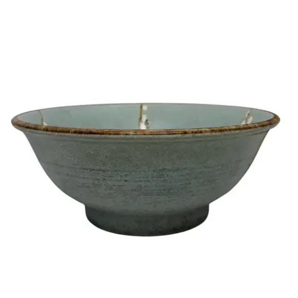Late 20th Century Japanese Shosun Mint Large 8 3/8” Ceramic Bowl Cherry Blossoms